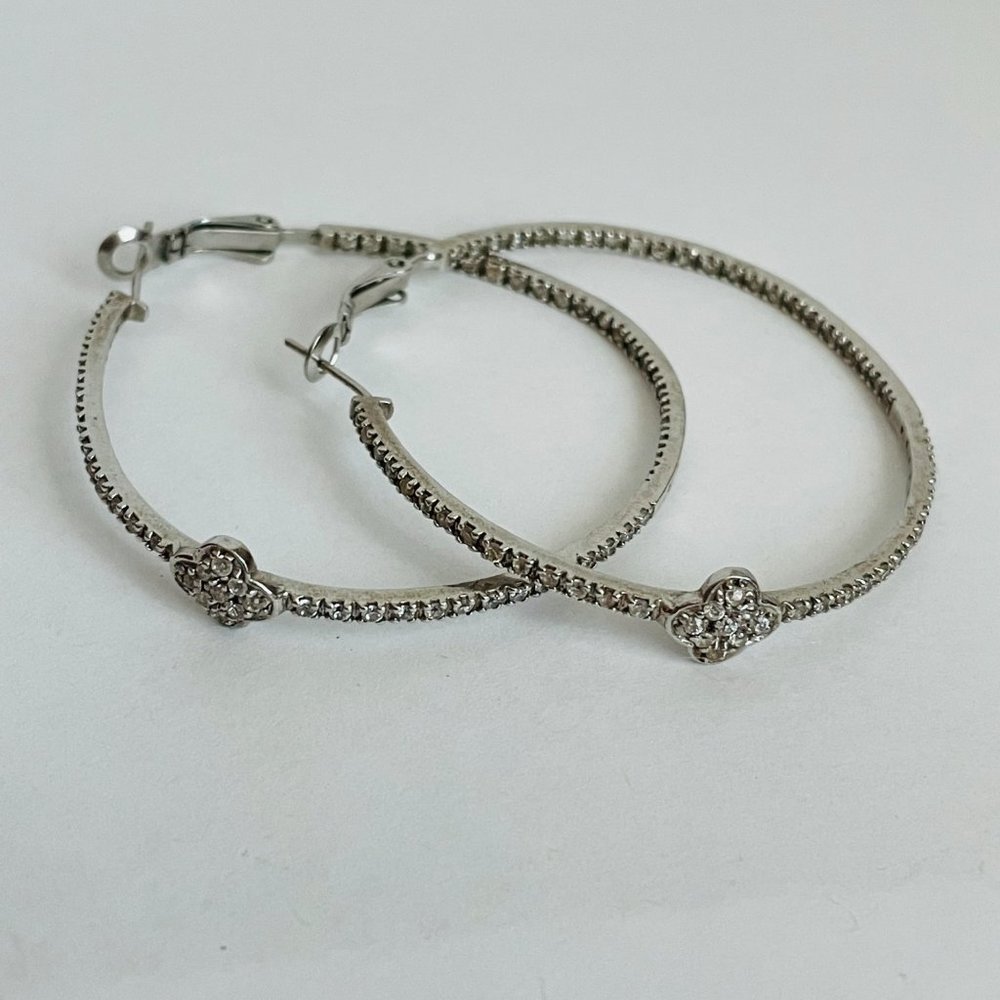 925 Sterling Silver CZ Hoop Earrings - Picture 12 of 14